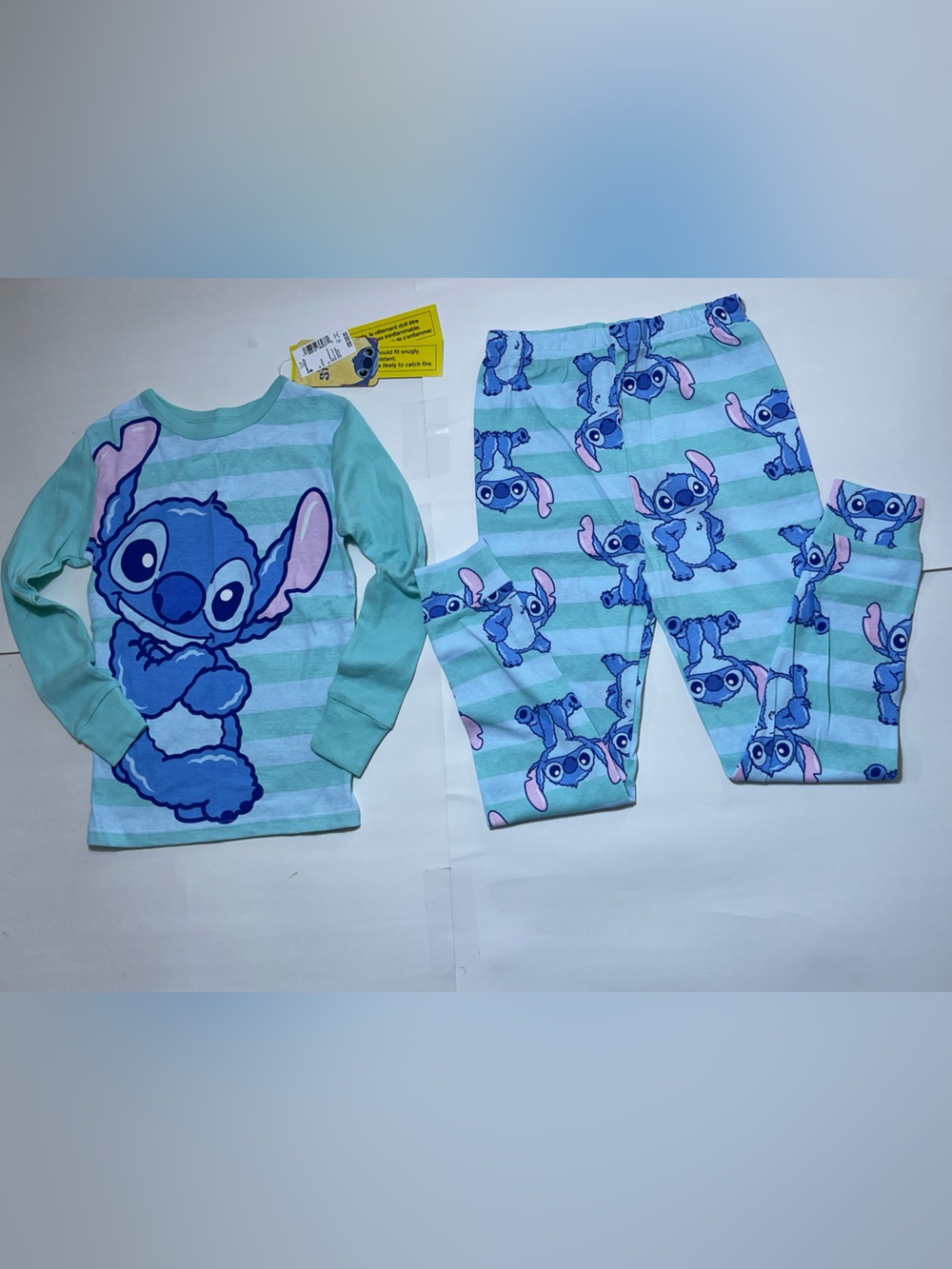 Disney Kids Girls Pajama Set Stitch Blue Mint Long Sleeves 100%COTTON Size 8 NWT